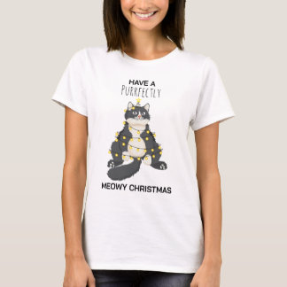 Funny Festive Christmas Cat Minimal Animal Lover T Shirt