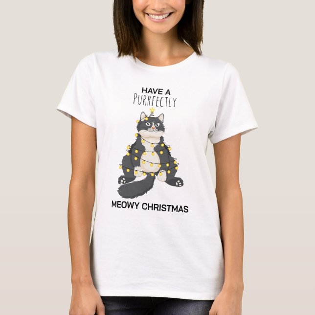 Funny Festive Christmas Cat Minimal Animal Lover T Shirt (Framsida)