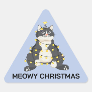 Funny Festive Christmas Tuxedo Cat Animal Lover Triangelformat Klistermärke