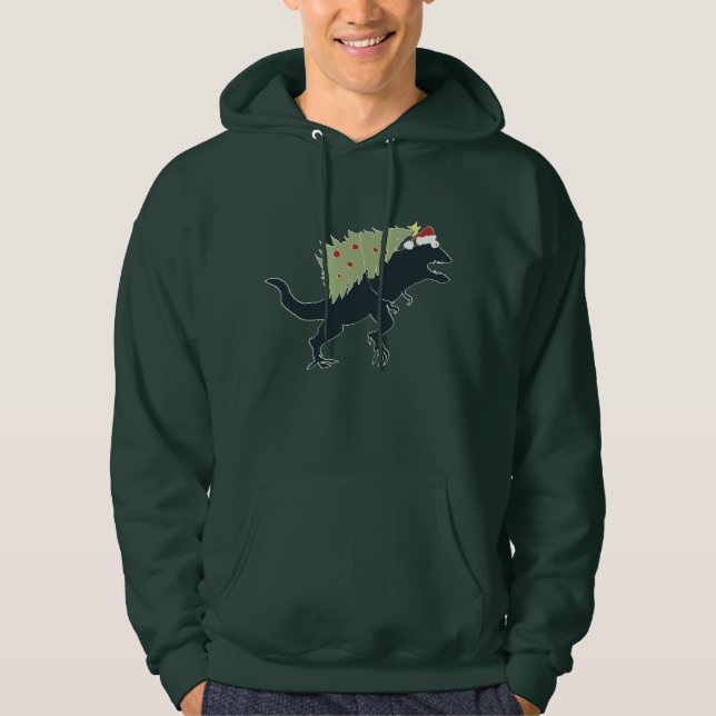 Funny Festive Dino Christmas Hoodie (Framsida)