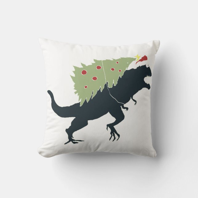 Funny Festive Dino Christmas Kudde (Framsida)