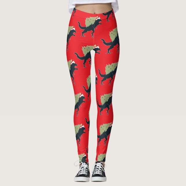 Funny Festive Dino Christmas Leggings (Framsida)