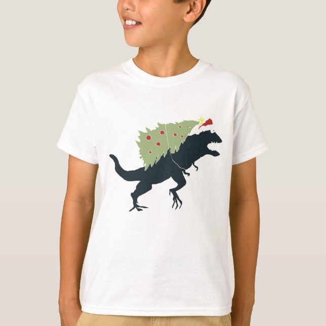 Funny Festive Dino Christmas T Shirt (Framsida)
