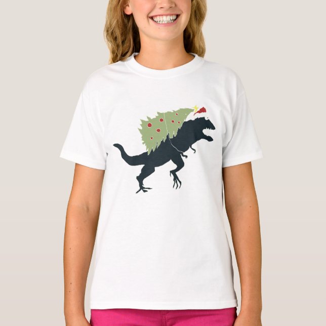 Funny Festive Dino Christmas T Shirt (Framsida)