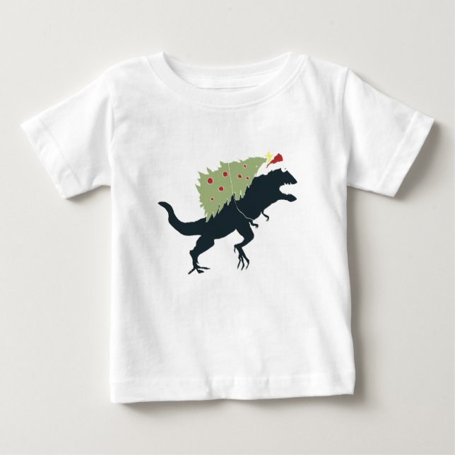 Funny Festive Dino Christmas T Shirt (Framsida)