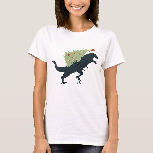 Funny Festive Dino Christmas T Shirt (Framsida)