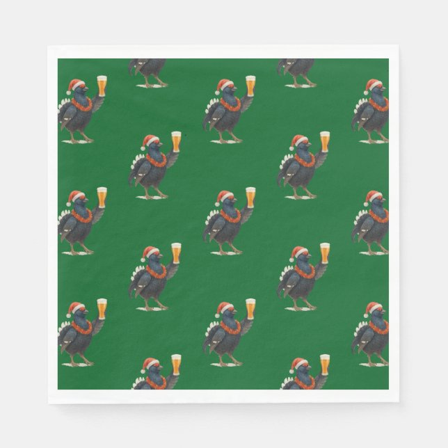 Funny Festive Grouse with Beer Christmas Napkins Pappersservett (Framsidan)