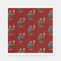 Funny Festive Grouse with Beer Christmas Napkins