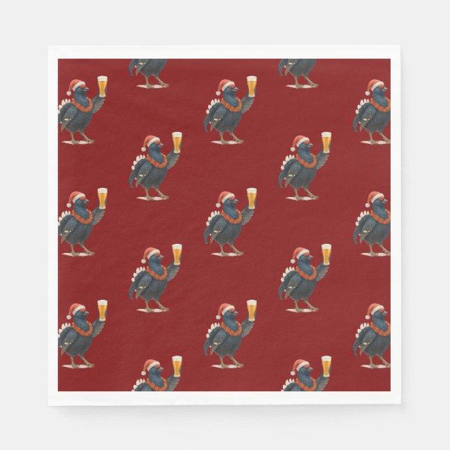 Funny Festive Grouse with Beer Christmas Napkins Pappersservett (Framsidan)