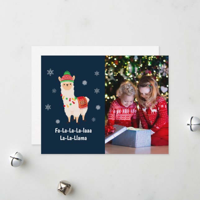Funny Festive Llama Pun Photo Helgdag Card Julkort (Fram/Back In Situ)
