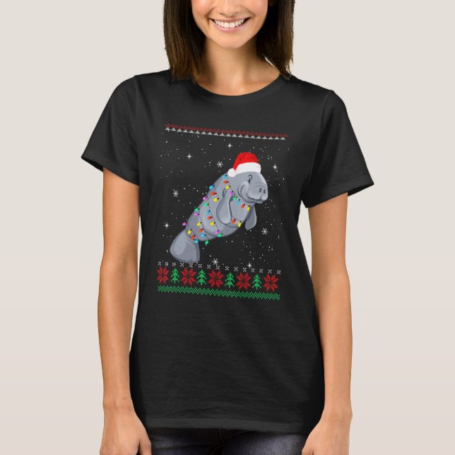 Funny Festive Manatee Shirt Ugly jul Gift T (Framsida)