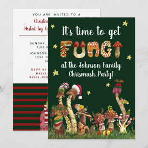 Funny Festive Mushroom Pun Family Jul Party Inbjudningar