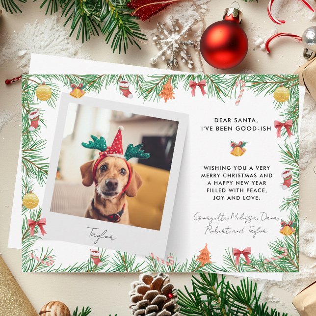 Funny Festive Pet Photo Hund Anpassningsbar jul Julkort (Funny Festive Pet Photo Dog Custom Christmas Holiday Card)
