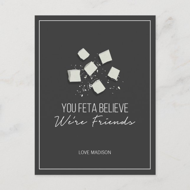 Funny Feta Friends Valentine Kärlek Cheese Postcar Vykort (Framsida)