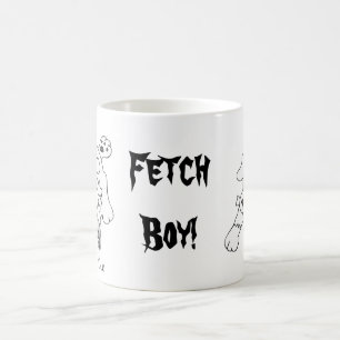 Funny Fetch Boy Hund Line Art Teckning Kaffemugg