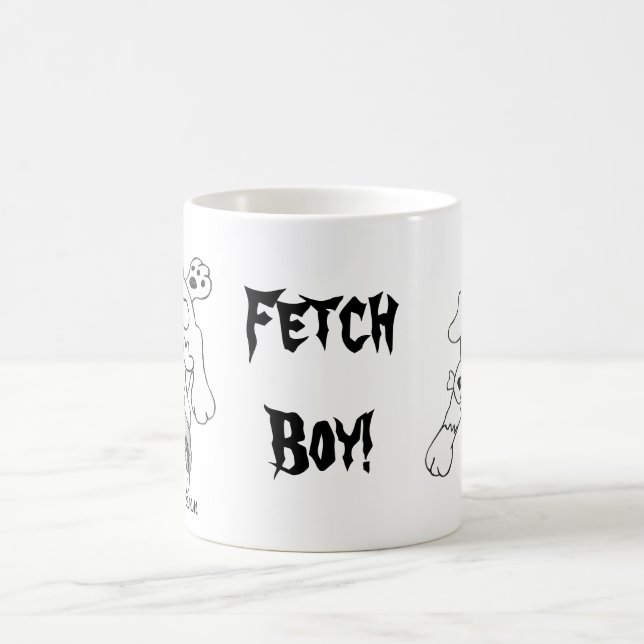 Funny Fetch Boy Hund Line Art Teckning Kaffemugg (Center)