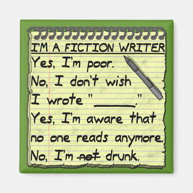 Funny Fiction Writer-svar Lakan Drunk Magnet (Framsidan)