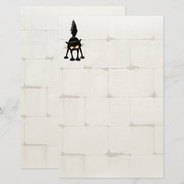 Funny Fierce Black Cat Cartoon  Brevpapper (Fram/baksida)