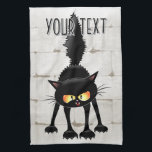 Funny Fierce Black Cat Cartoon  Kökshandduk<br><div class="desc">Funny Fierce Black Cat Cartoon Character looking menacing. Original Vector Art Design © BluedarkArt TheChameleonArt.</div>