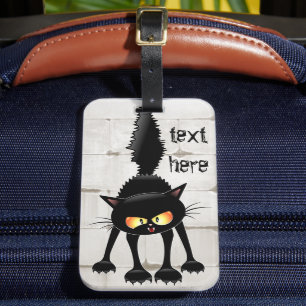 Funny Fierce Black Cat Tecknad Bagagebricka
