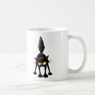 Funny Fierce Black Cat Tecknad Kaffemugg
