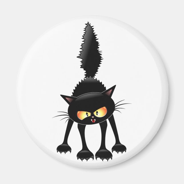 Funny Fierce Black Cat Tecknad Magnet (Framsidan)