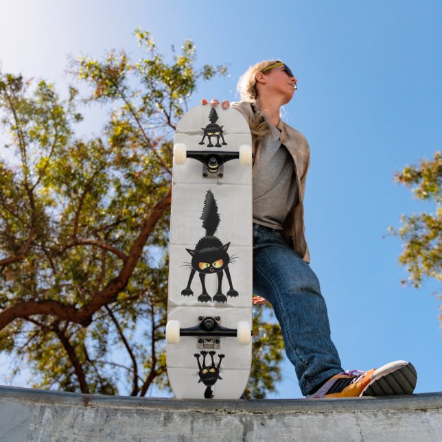 Funny Fierce Black Cat Tecknad Mini Skateboard Bräda 18,5 Cm (Utomhus 1)