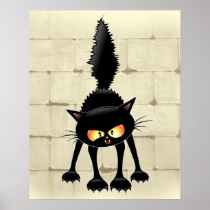Funny Fierce Black Cat Tecknad Poster
