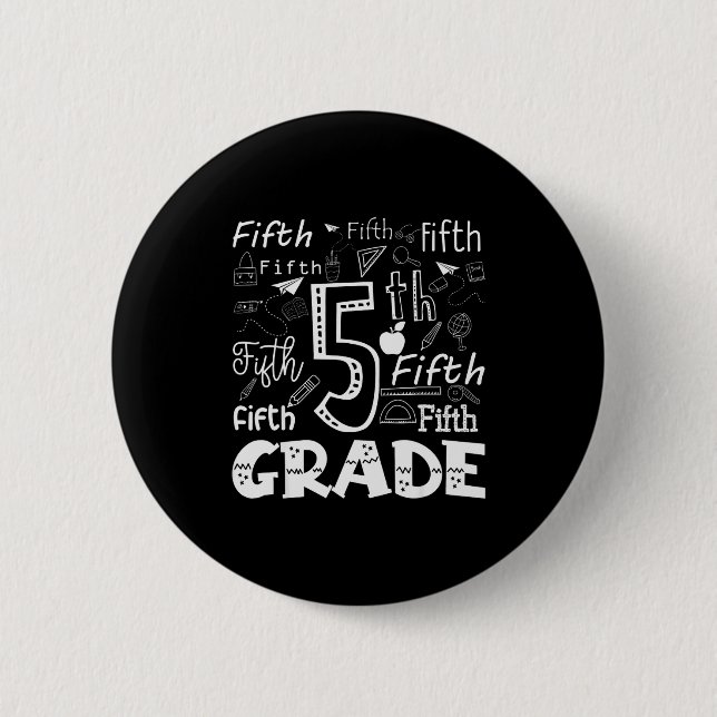 Funny Fifth Grade Doodle Tygraphy Birthday Design  Knapp (Framsida)