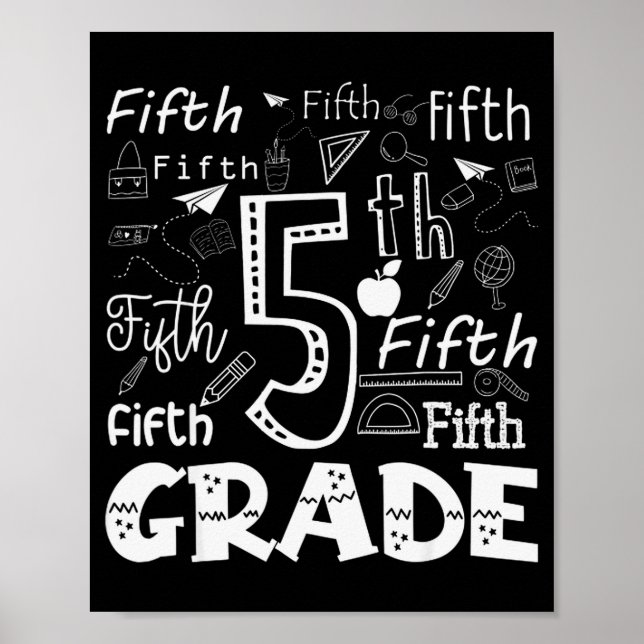 Funny Fifth Grade Doodle Tygraphy Birthday Design  Poster (Framsidan)