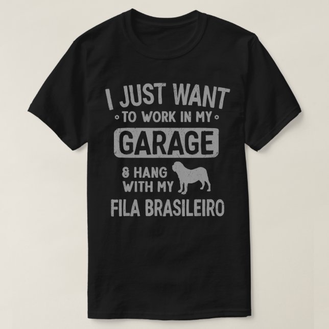 Funny Fila Brasileiro Pappa Garage Manar hang hund T Shirt (Design framsida)