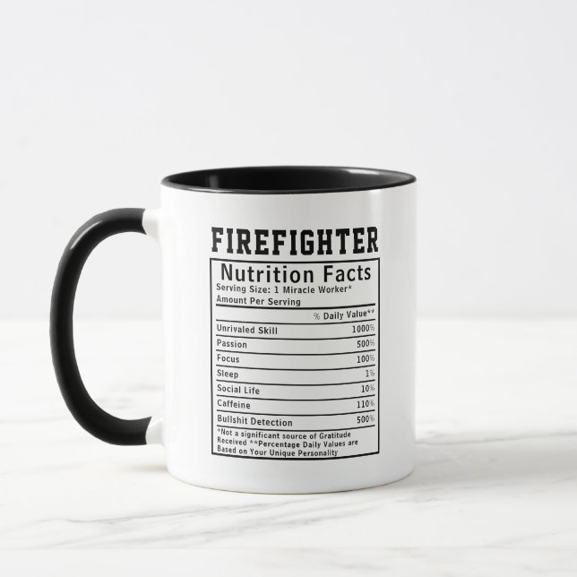 Funny Firefighter Nutrition Facts Gift For Firemen Mugg (Vänster)