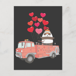 Funny Firefighter Panda Firelångtruck Cute Animal Vykort