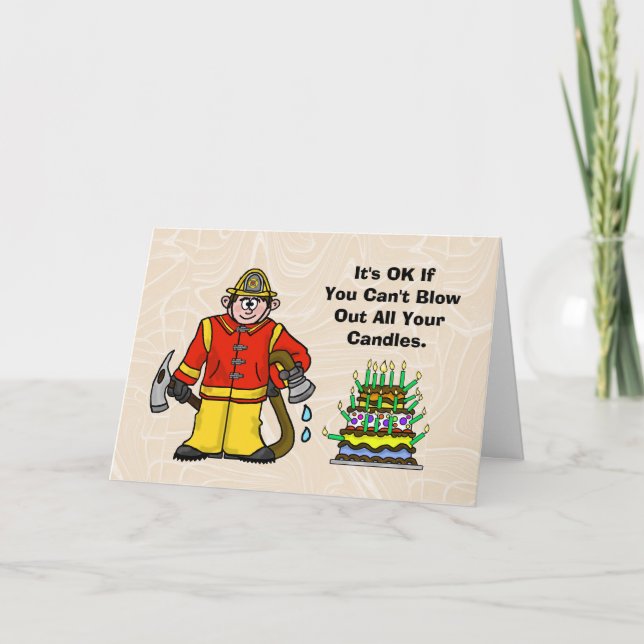 Funny Fireman Birthday Card Helgkort (Framsida)