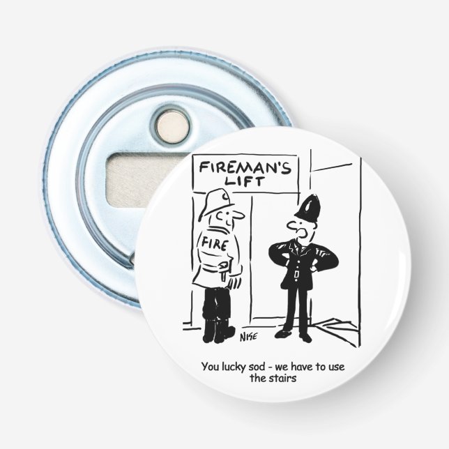 Funny Fireman Firefighter och Policeman Tecknad Flasköppnare (Framsidan)