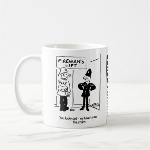 Funny Fireman Firefighter och Policeman Tecknad Kaffemugg