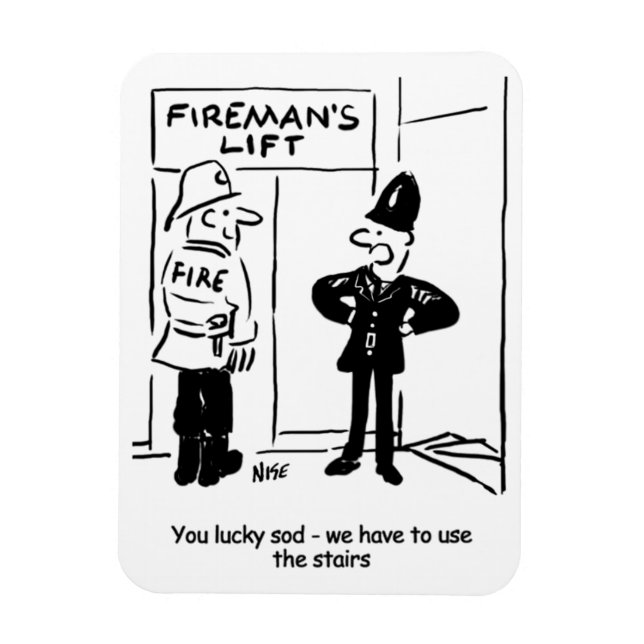 Funny Fireman Firefighter och Policeman Tecknad Magnet (Vertikal)
