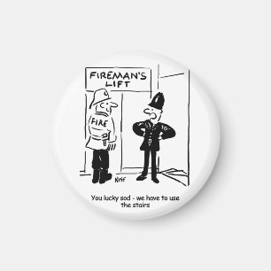 Funny Fireman Firefighter och Policeman Tecknad Magnet