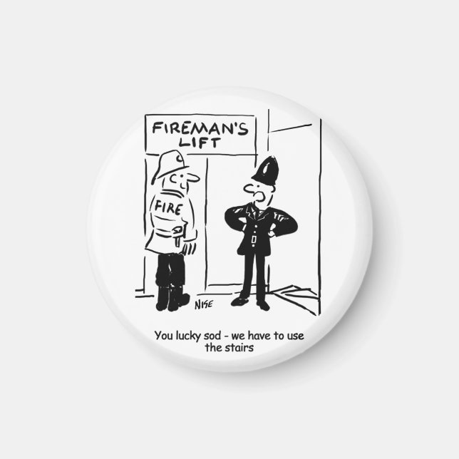 Funny Fireman Firefighter och Policeman Tecknad Magnet (Framsidan)