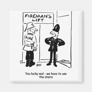 Funny Fireman Firefighter och Policeman Tecknad Magnet