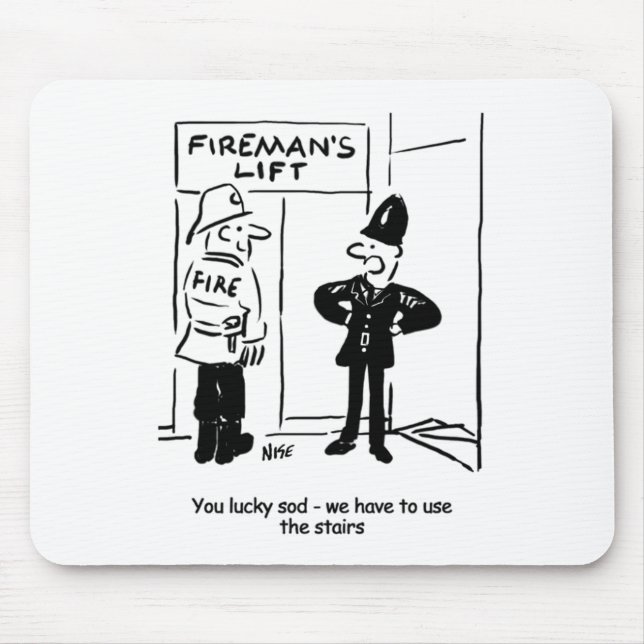 Funny Fireman Firefighter och Policeman Tecknad Musmatta (Framsidan)