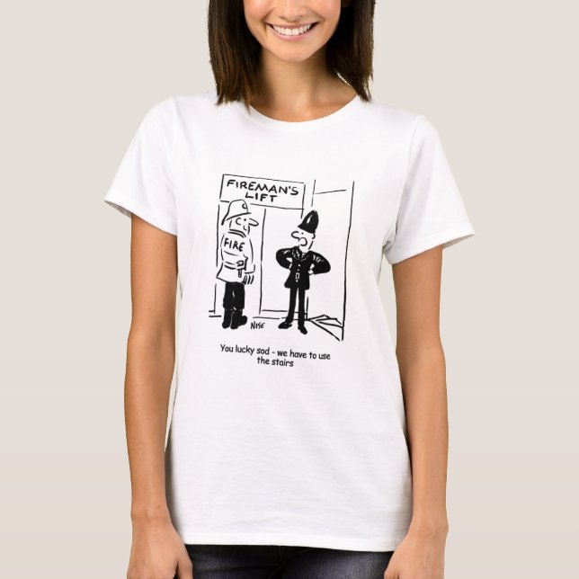 Funny Fireman Firefighter och Policeman Tecknad T Shirt (Framsida)