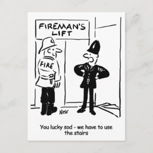 Funny Fireman Firefighter och Policeman Tecknad Vykort