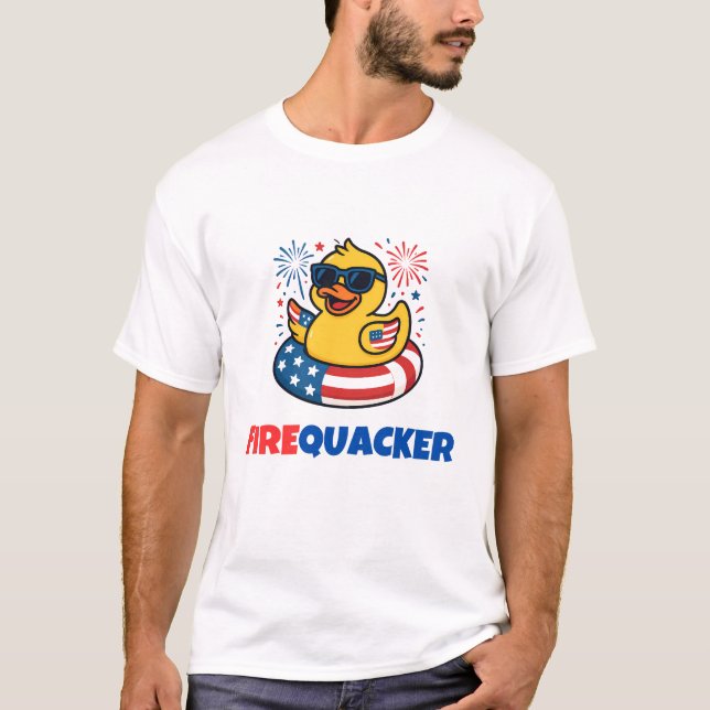 Funny Firequacker Anka Fjärde juli Humor T Shirt (Framsida)