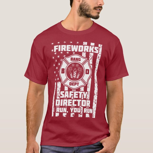 Funny Fireworks Safety Director Firefighter Americ T Shirt (Framsida)