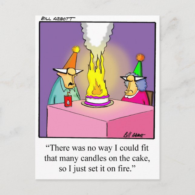 Funny Firey Birthday Cake Postcard Inbjudan Vykort (Framsida)