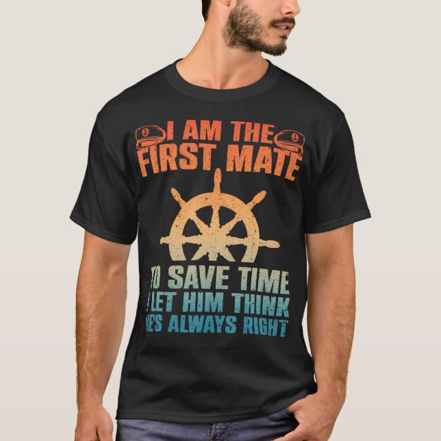 Funny First Mate For Men Women Pontoon Boat Captai T Shirt (Framsida)