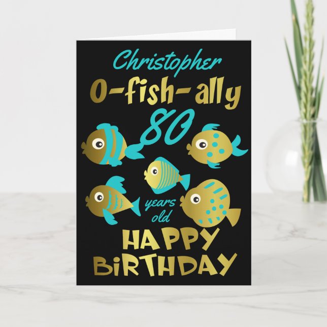 Funny Fish 80:e födelsedagen Kort (Framsida)