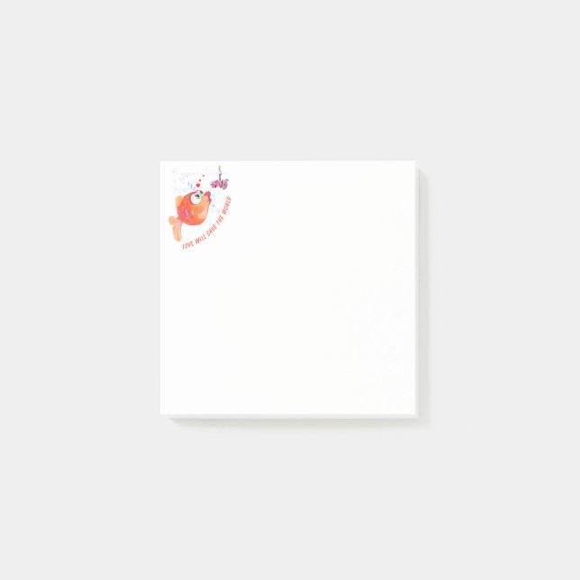 Funny Fish och Mask Kärlek Romantic Post-it Block (Framsida)