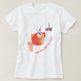 Funny Fish och Mask T-Shirt Kärlek Romantic